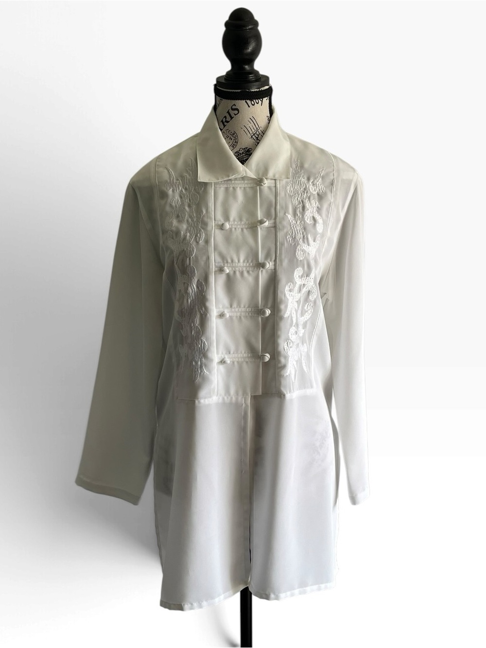 Vintage Mister Leonard Embroidered Mandarin Collar Tunic Blousr 90s Y2K Vamp